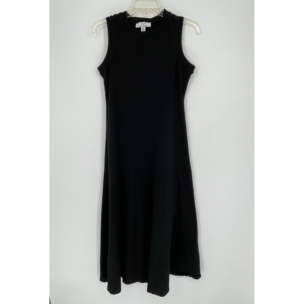 Magaschoni Women's Black Sleeveless Stretch Ribbed Trim Midi Tank Dress Size S